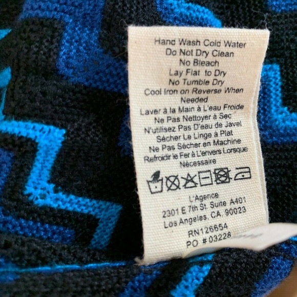 L'Agence Lagence Womens Sz S Open Front Cardigan Duster zigzag Blue Black Sweate - Picture 7 of 7